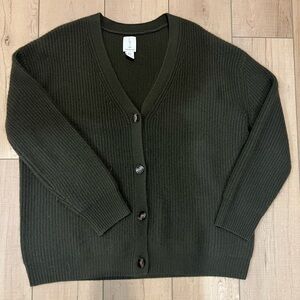 Women's Olive Green Cashmere Cardigan Sweater
